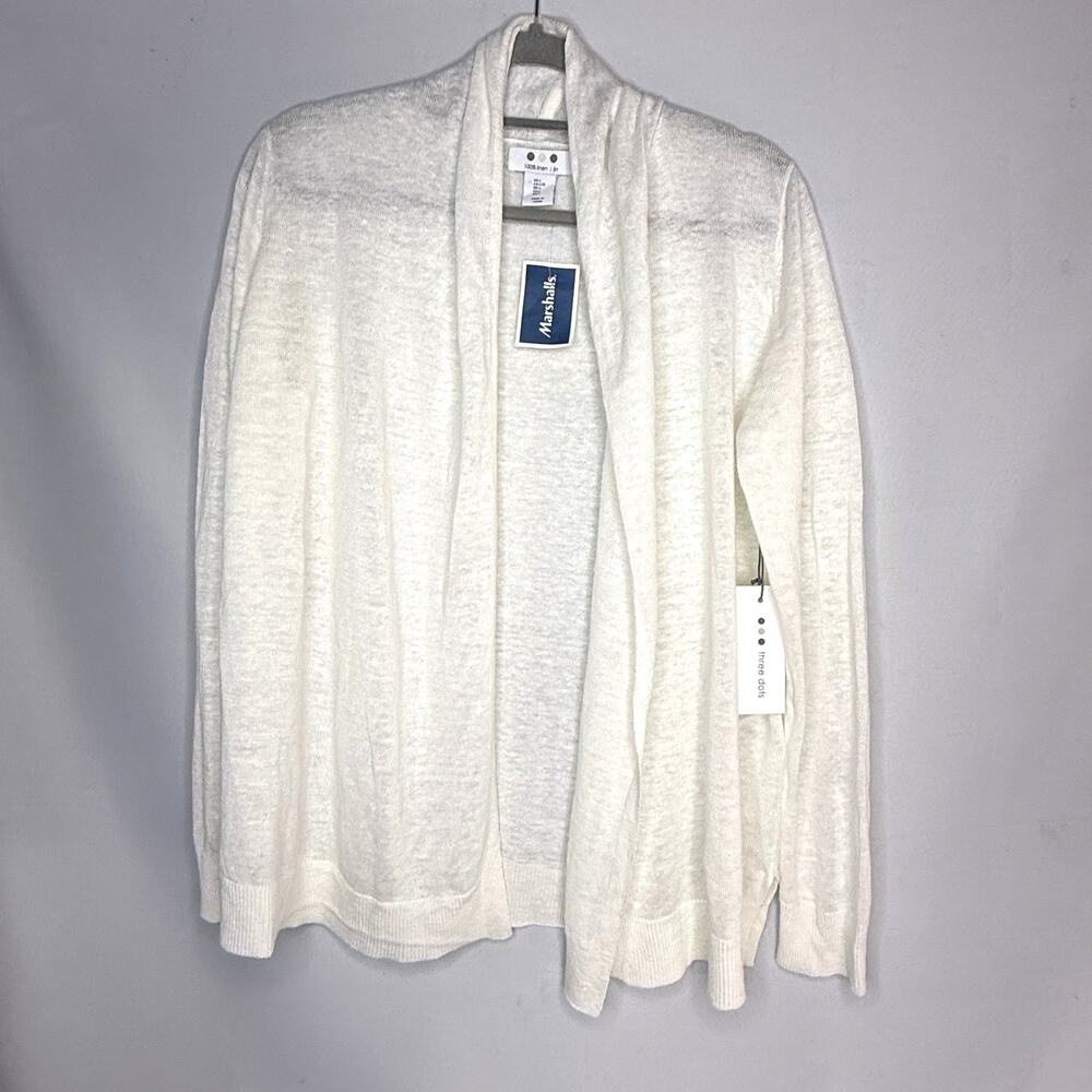 NWT Three Dots Womens Linen Cardigan Sweater Off White Open Front Lightweight L